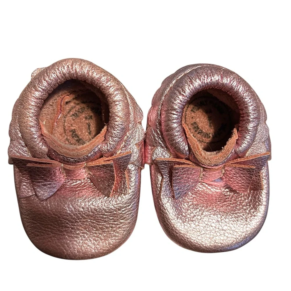 Freshly‎ picked 1 bow baby shoe mosaic metallic pink leather soft sole bootie